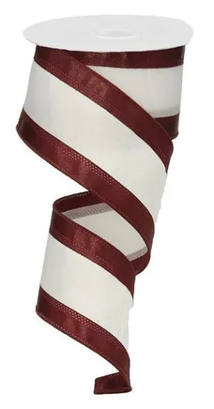 2.5" Satin Tri-Stripe Ribbon: Maroon/White - 10Yds