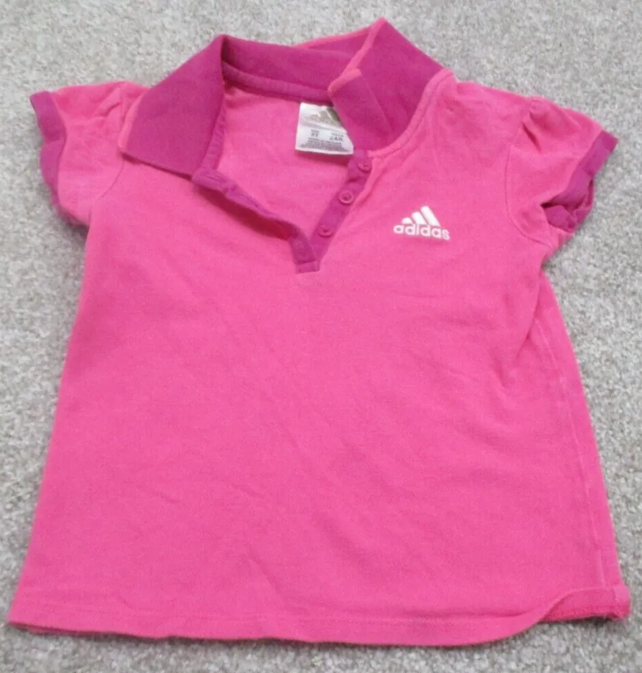 Adidas Golf Polo Shirt Kids Girls Size 2T Pink Embroidered Logo Sports Shirt