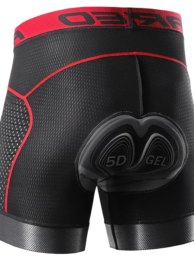 Arsuxeo Men's Cycling Padded Shorts Cycling Underwear Bike Padded Shorts 5D padded Chamois Bottoms Breathable Sweat wicking Sports Solid Color Black Red Gray Bike Wear