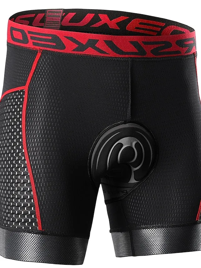 Arsuxeo Men's Cycling Padded Shorts Cycling Underwear Bike Padded Shorts 5D padded Chamois Bottoms Breathable Sweat wicking Sports Solid Color Black Red Gray Bike Wear