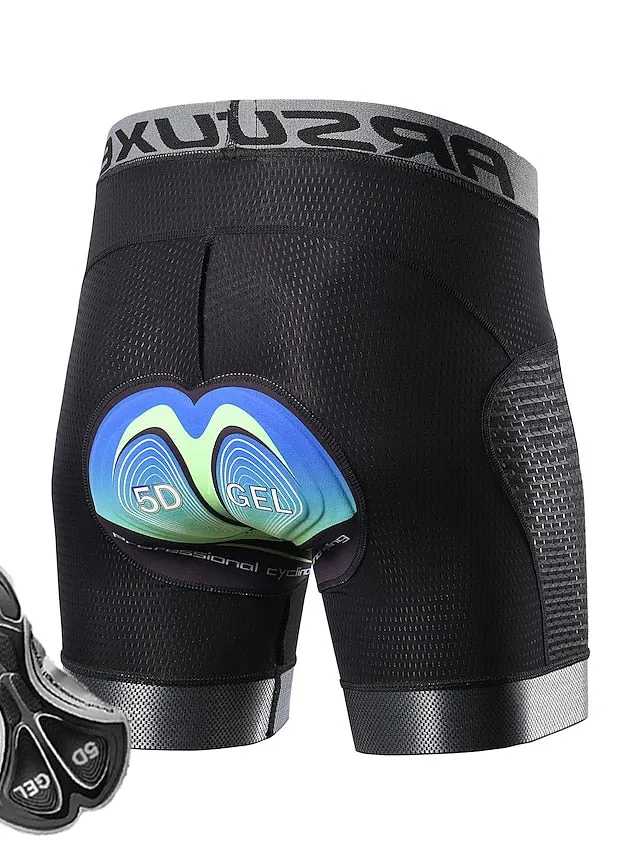 Arsuxeo Men's Cycling Padded Shorts Cycling Underwear Bike Padded Shorts 5D padded Chamois Bottoms Breathable Sweat wicking Sports Solid Color Black Red Gray Bike Wear