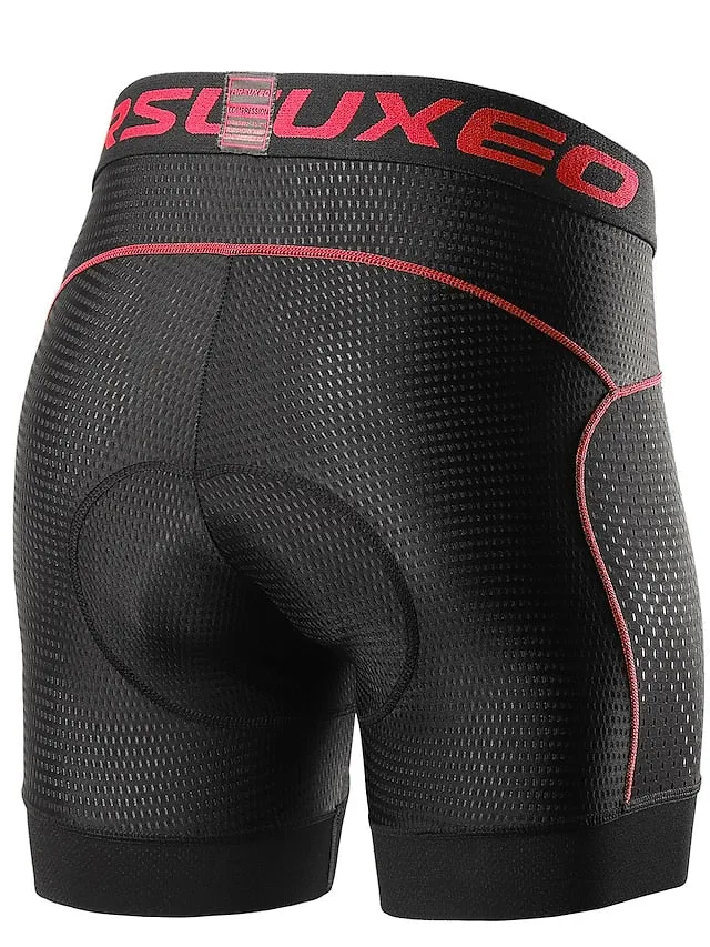 Arsuxeo Men's Cycling Padded Shorts Cycling Underwear Bike Padded Shorts 5D padded Chamois Bottoms Breathable Sweat wicking Sports Solid Color Black Red Gray Bike Wear