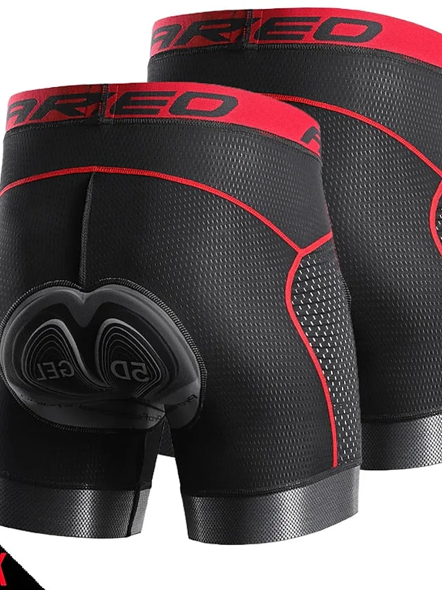 Arsuxeo Men's Cycling Padded Shorts Cycling Underwear Bike Padded Shorts 5D padded Chamois Bottoms Breathable Sweat wicking Sports Solid Color Black Red Gray Bike Wear