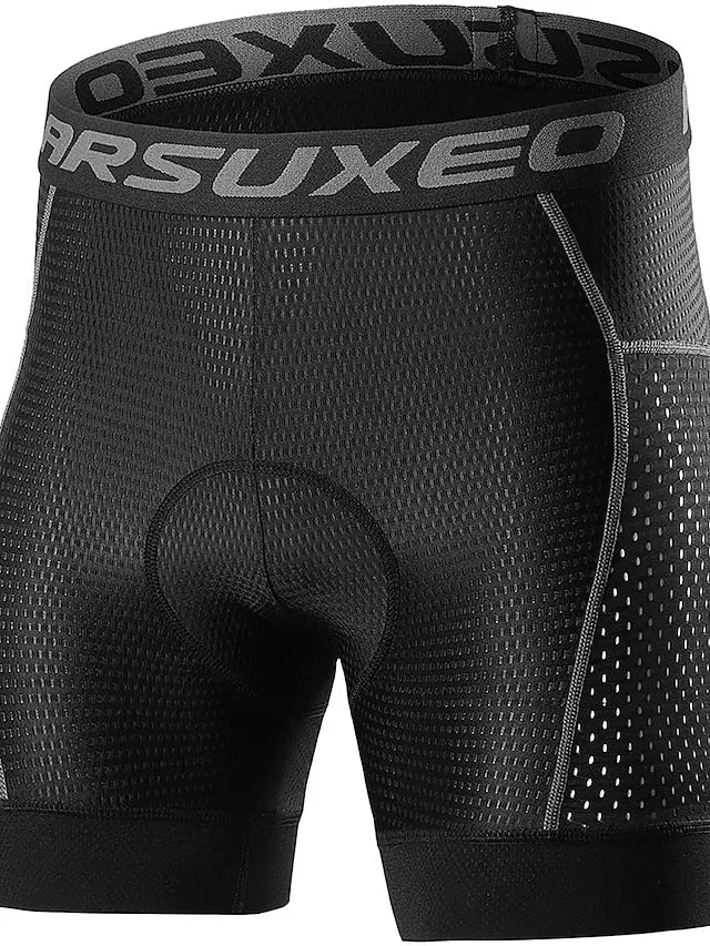 Arsuxeo Men's Cycling Padded Shorts Cycling Underwear Bike Padded Shorts 5D padded Chamois Bottoms Breathable Sweat wicking Sports Solid Color Black Red Gray Bike Wear