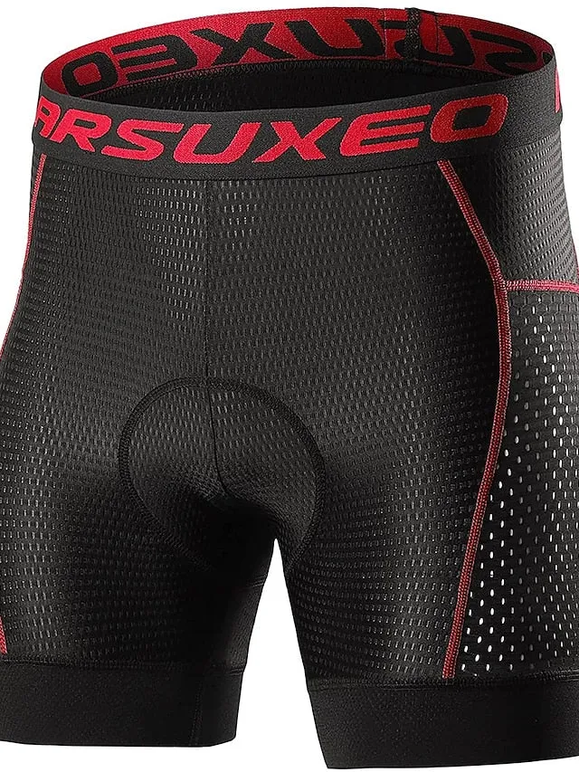 Arsuxeo Men's Cycling Padded Shorts Cycling Underwear Bike Padded Shorts 5D padded Chamois Bottoms Breathable Sweat wicking Sports Solid Color Black Red Gray Bike Wear