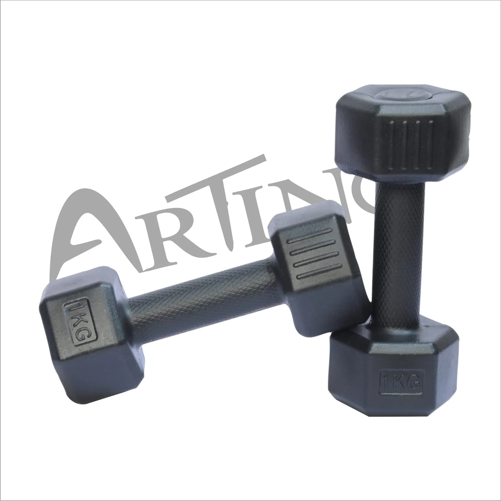 ARTINO 1Kg Pair Hexa PVC Dumbbells Set For Home Gym, Exercise & Fitness Dumbbell (Black) Fixed Weight Dumbbell (1kg X 2Pc)