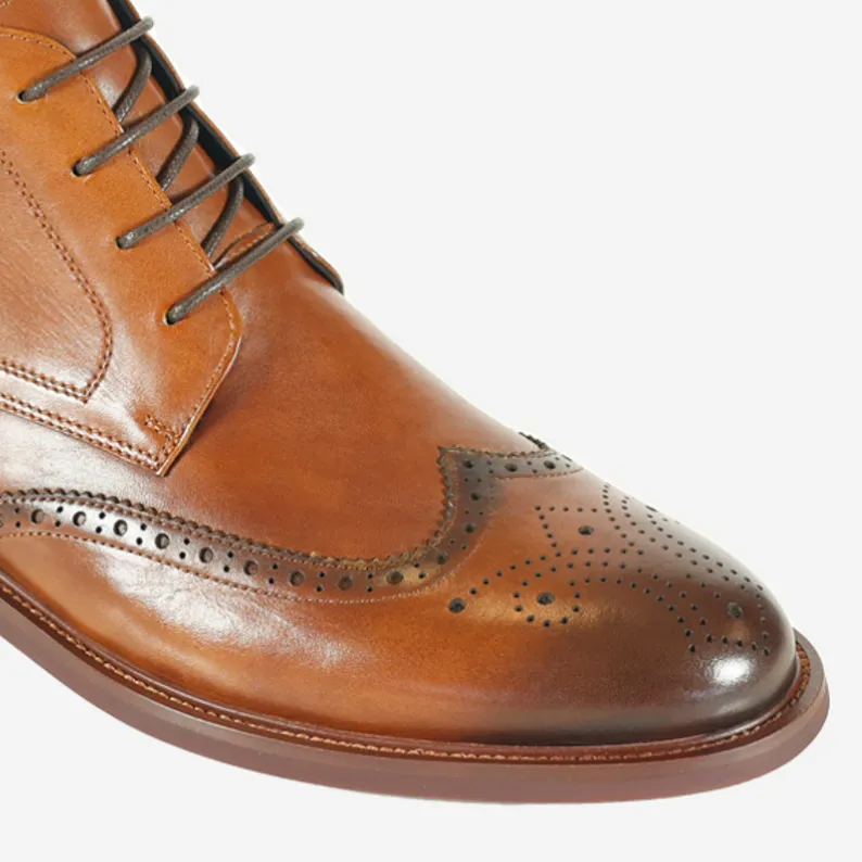 AZOR LA MODE Rimini Leather Brogue Derby Boot Tan