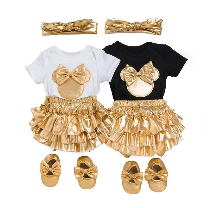 Baby Golden Clothes & Shoes Set - Bow On Shirt