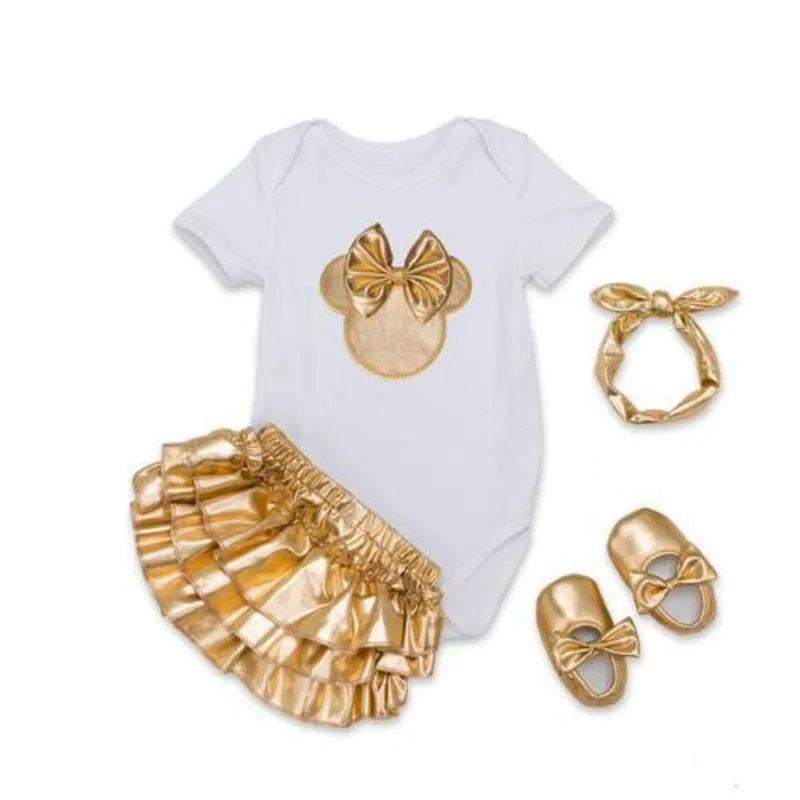 Baby Golden Clothes & Shoes Set - Bow On Shirt