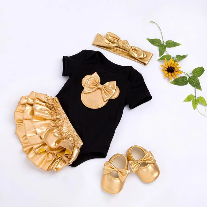 Baby Golden Clothes & Shoes Set - Bow On Shirt