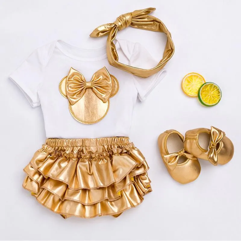 Baby Golden Clothes & Shoes Set - Bow On Shirt