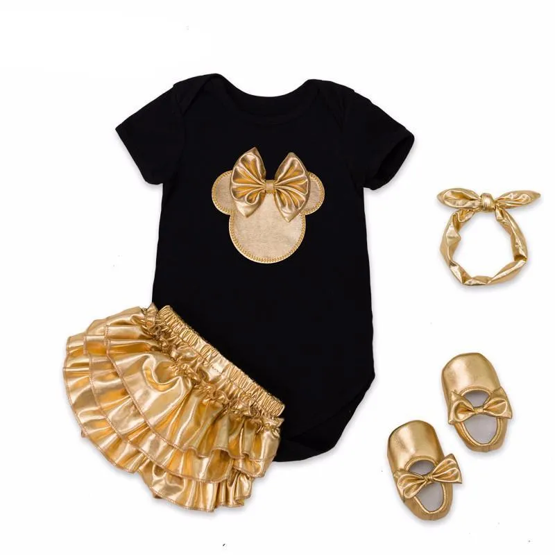 Baby Golden Clothes & Shoes Set - Bow On Shirt