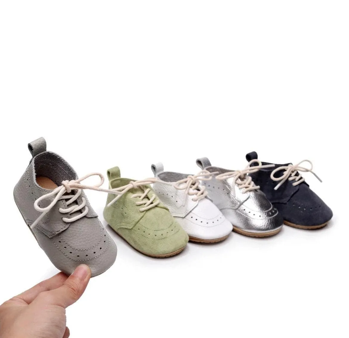 Baby Oxford Brogues - Handmade Genuine Leather Baby Shoes, White Leather