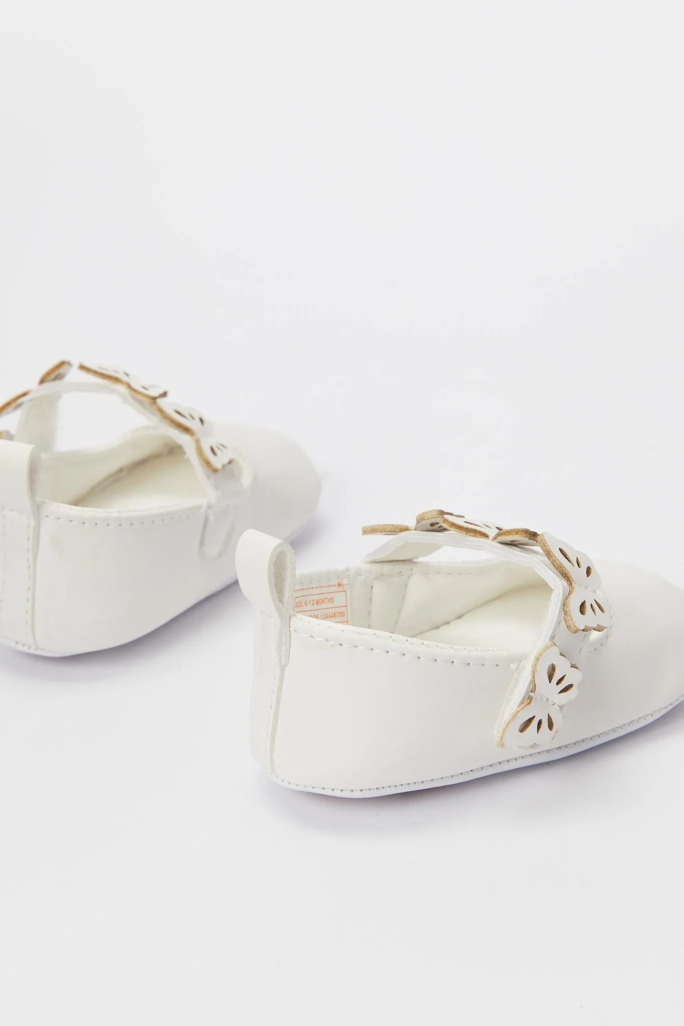 Baby White Butterfly Trim Pram Shoe