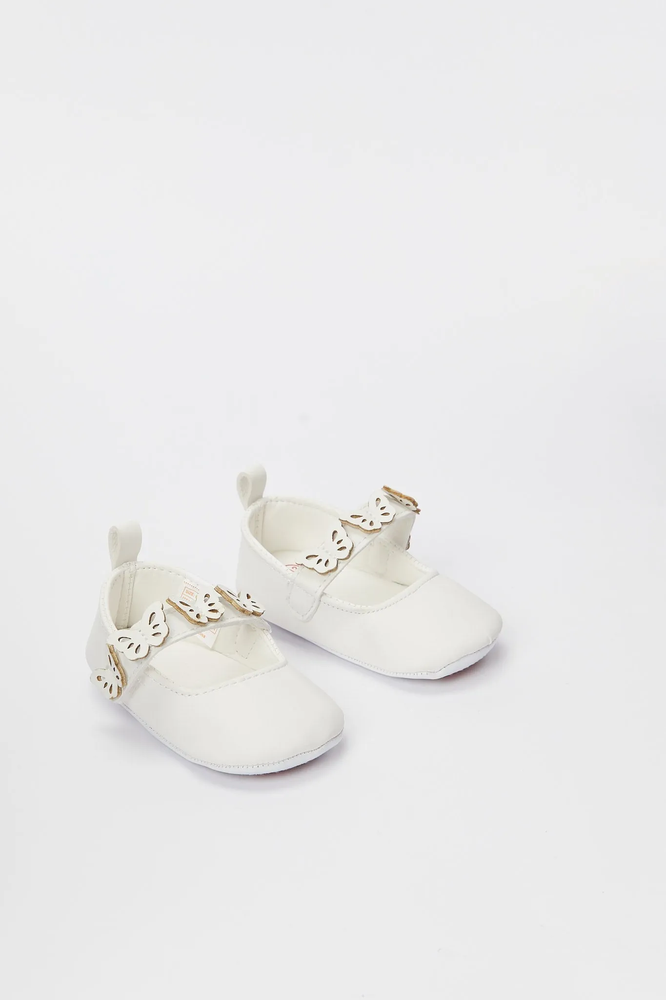 Baby White Butterfly Trim Pram Shoe