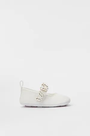 Baby White Butterfly Trim Pram Shoe