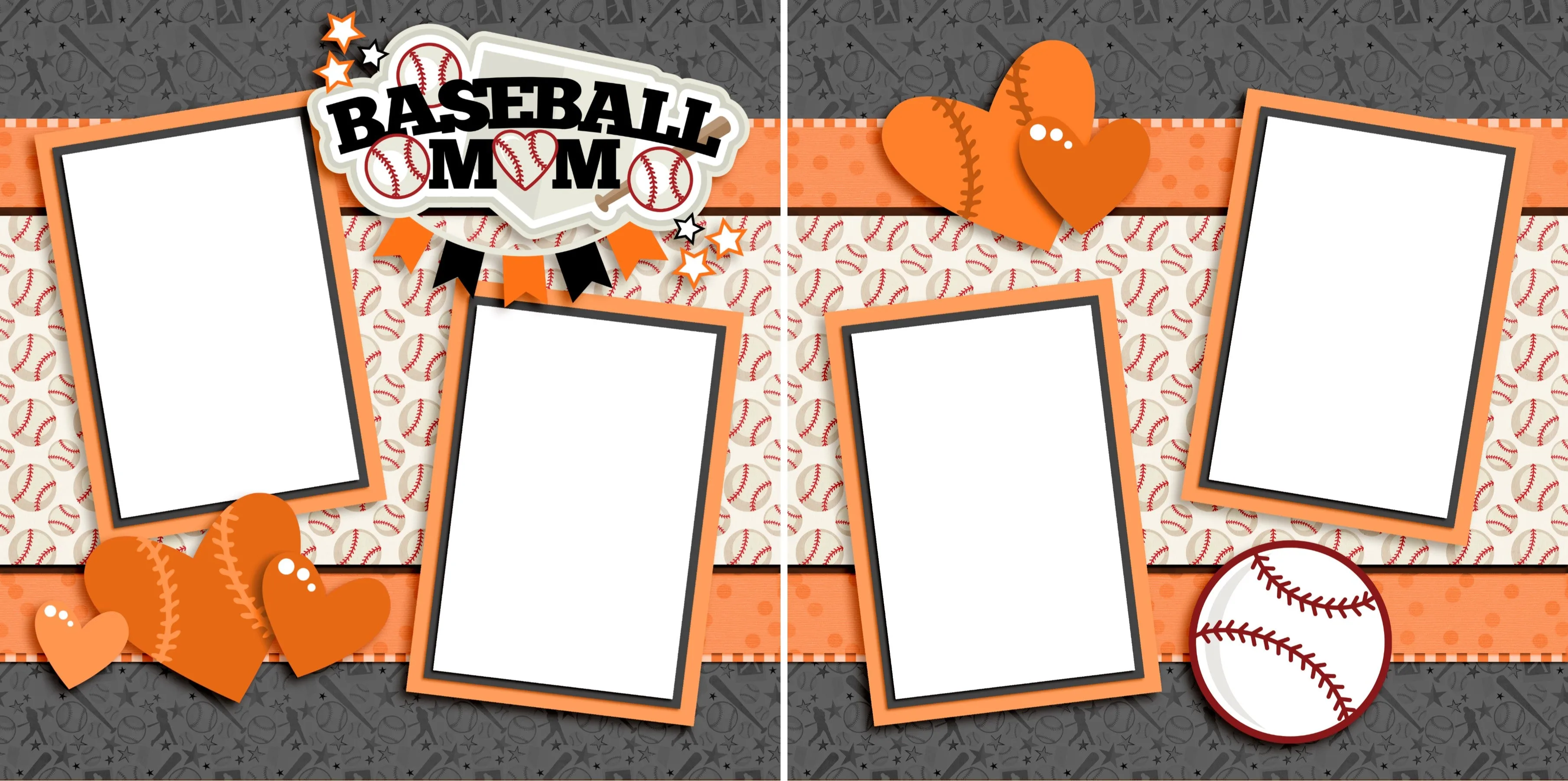 Baseball Mom Orange - Digital Scrapbook Pages - INSTANT DOWNLOAD