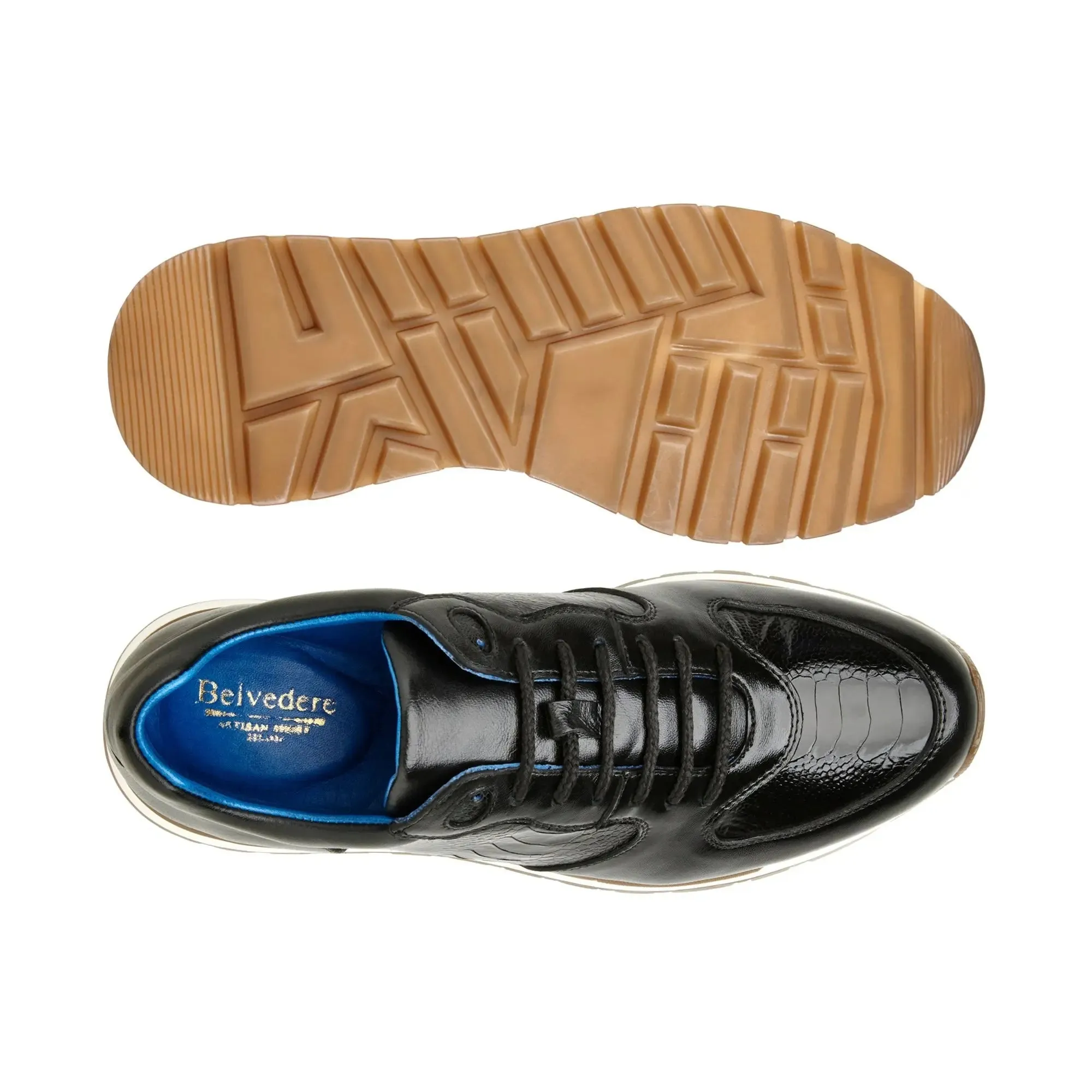 Belvedere Bobo in Black Genuine Ostrich Leg & Italian Calf Sneakers