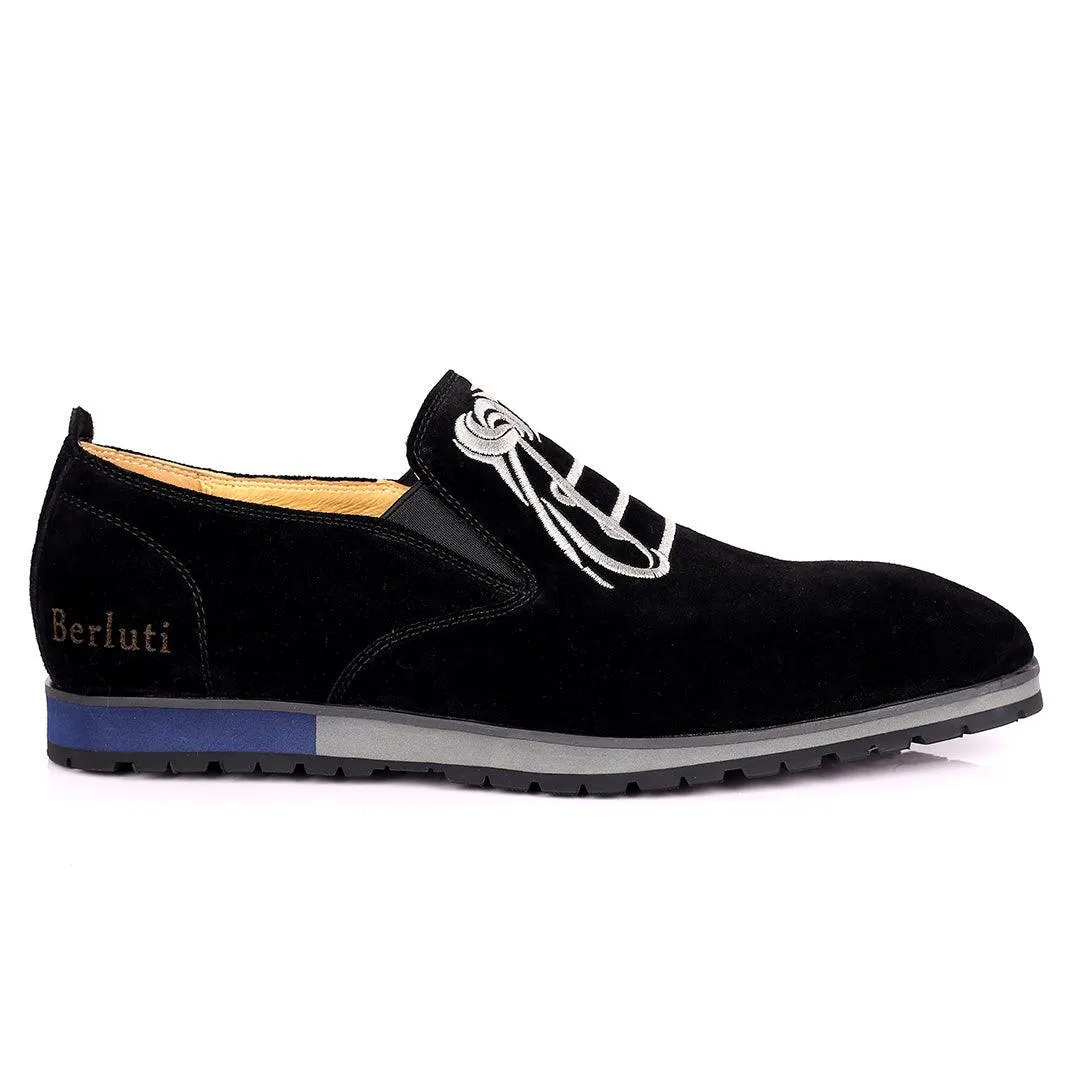 Berlut Lace Designed Black Suede Formal Shoe