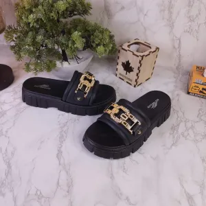 Black Buckle Slides