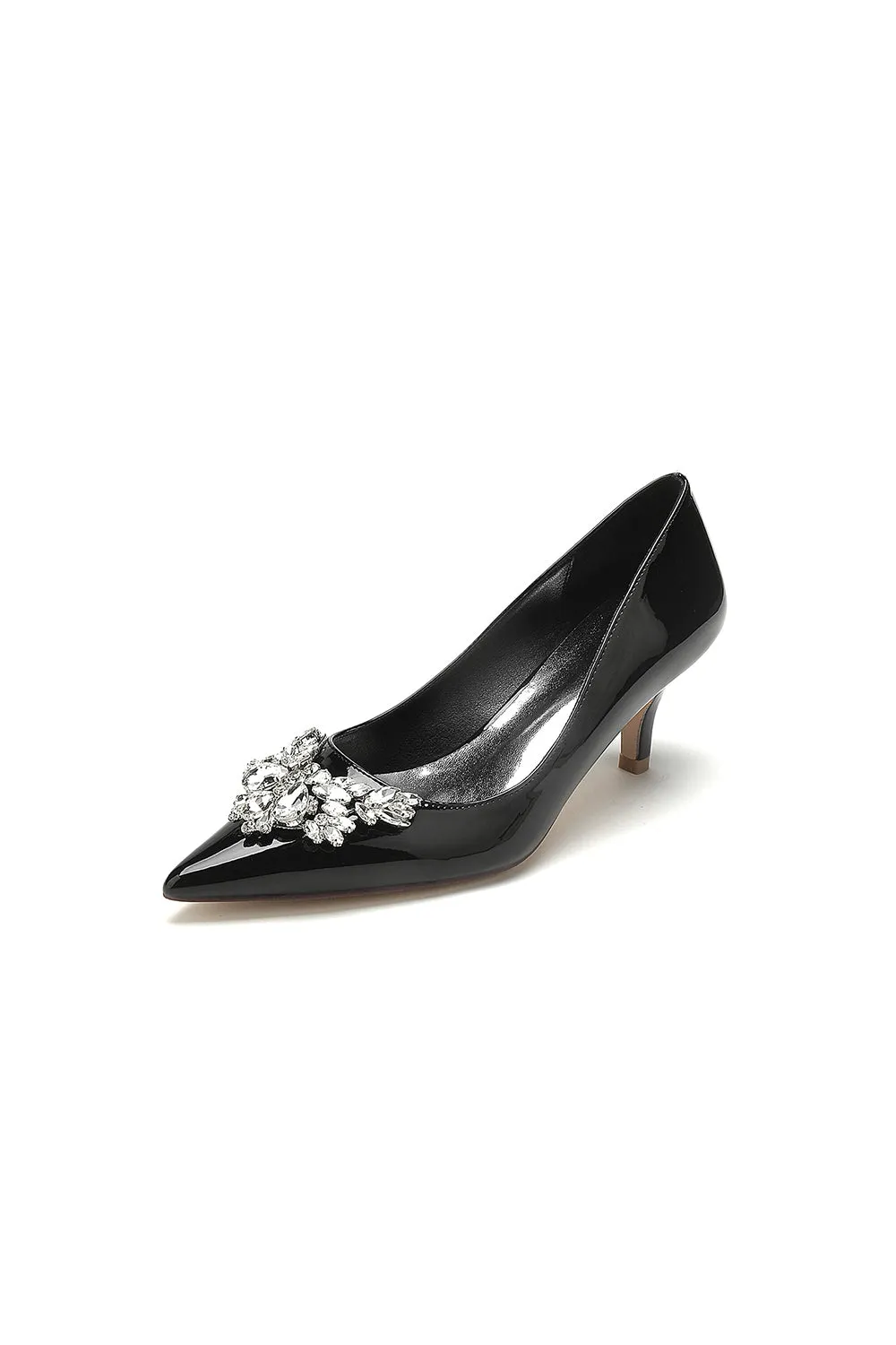 Black Elegant Low-Heel Shoes with Crystal Embellishment