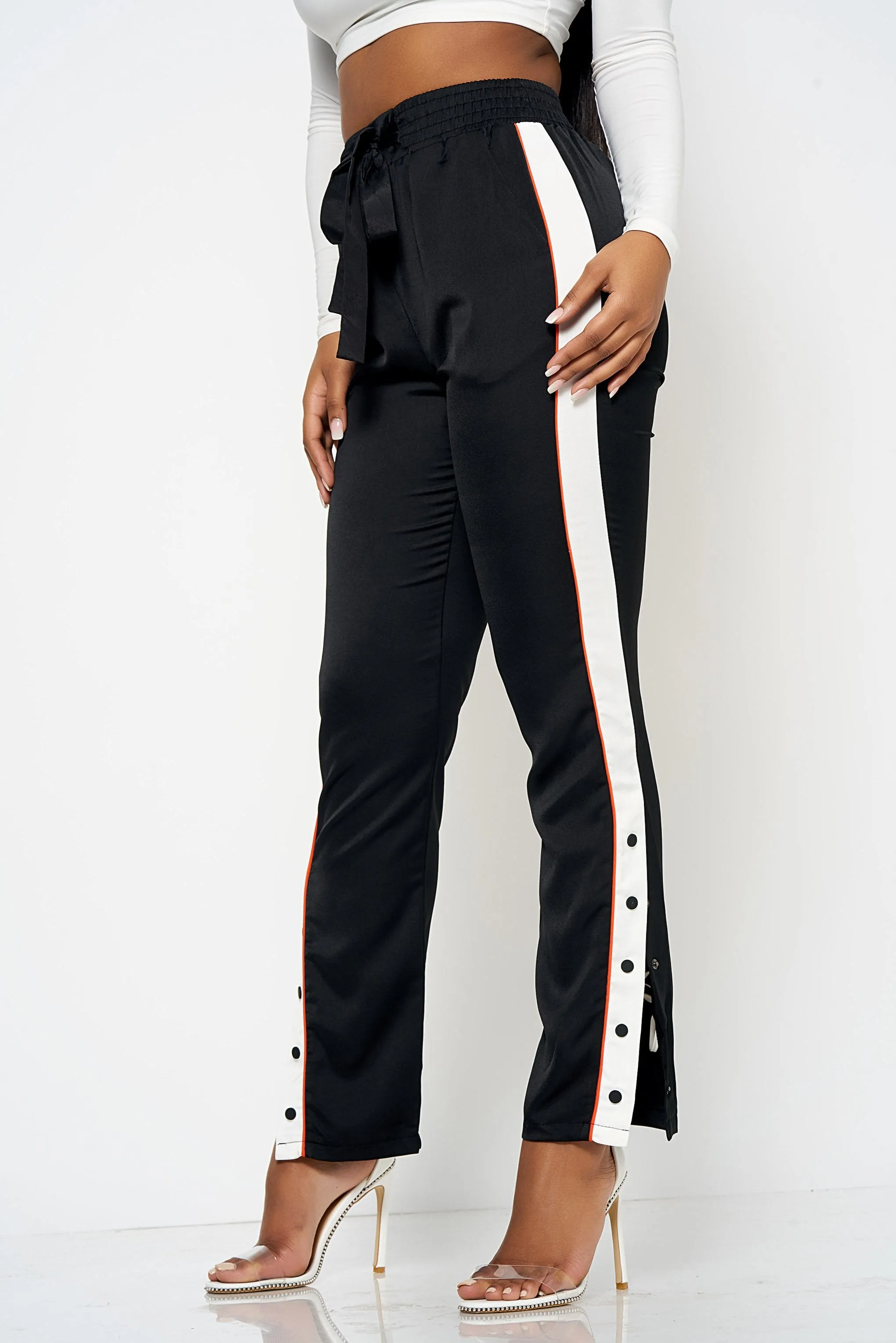 Black Side Stripe Popper Trousers