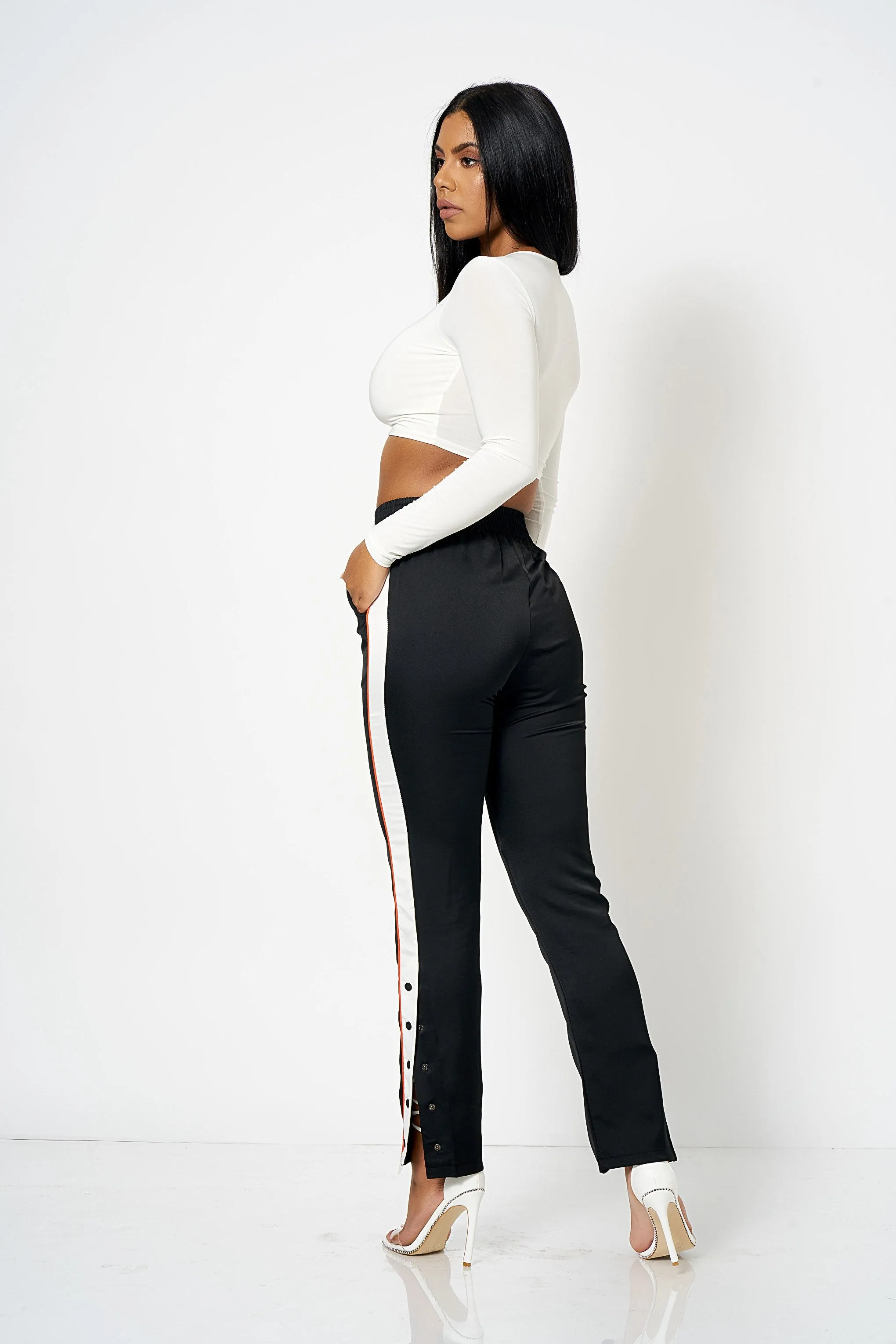 Black Side Stripe Popper Trousers