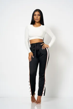 Black Side Stripe Popper Trousers