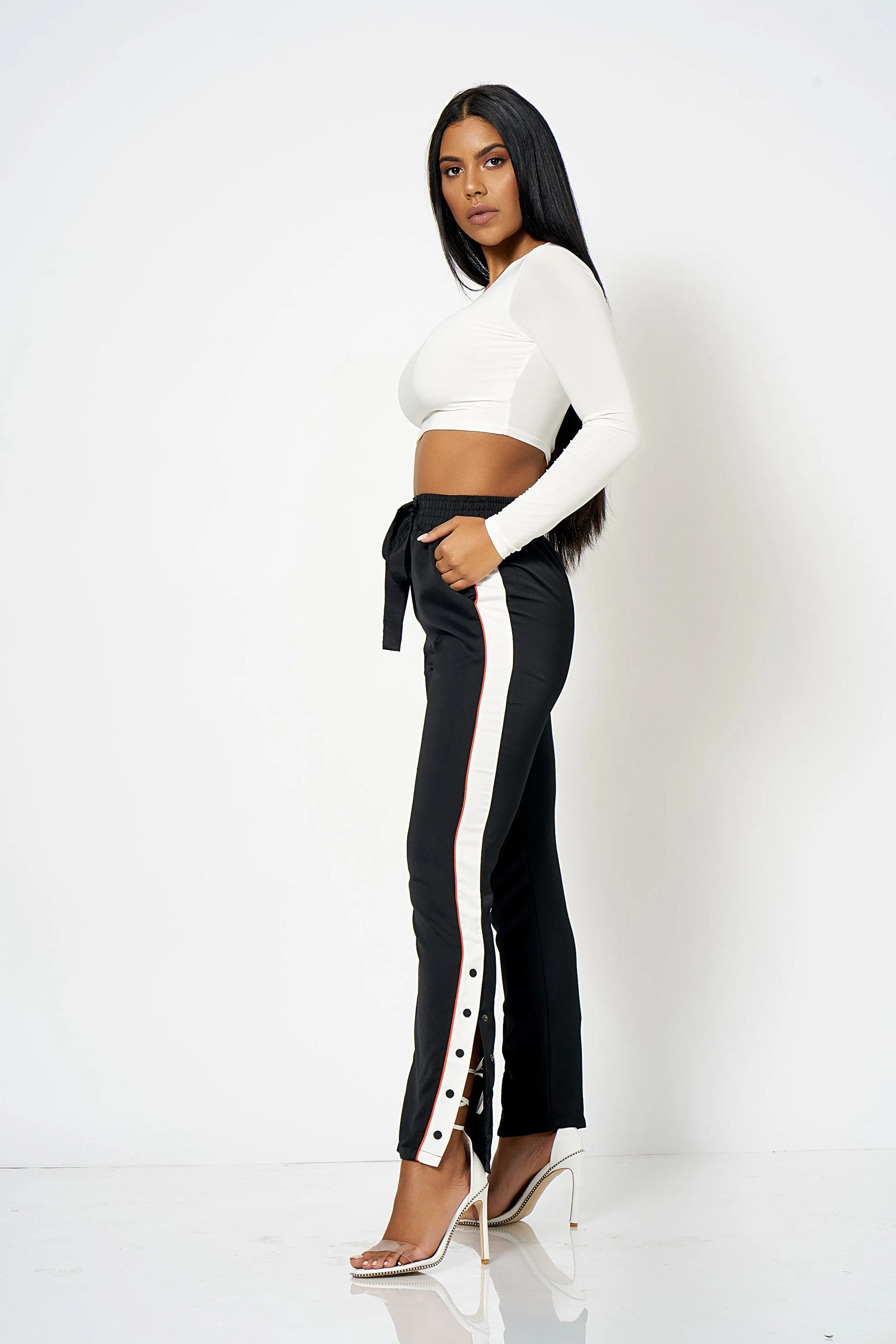 Black Side Stripe Popper Trousers