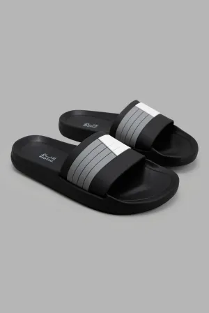 Black Stripe Slide For Men