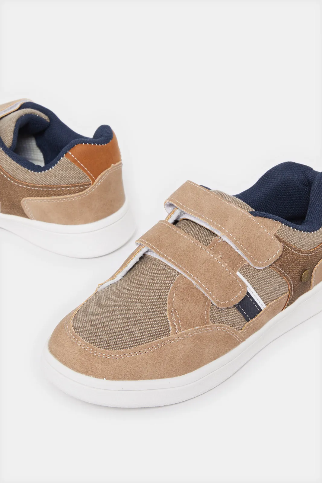 Boys Beige Material Block Sneakers