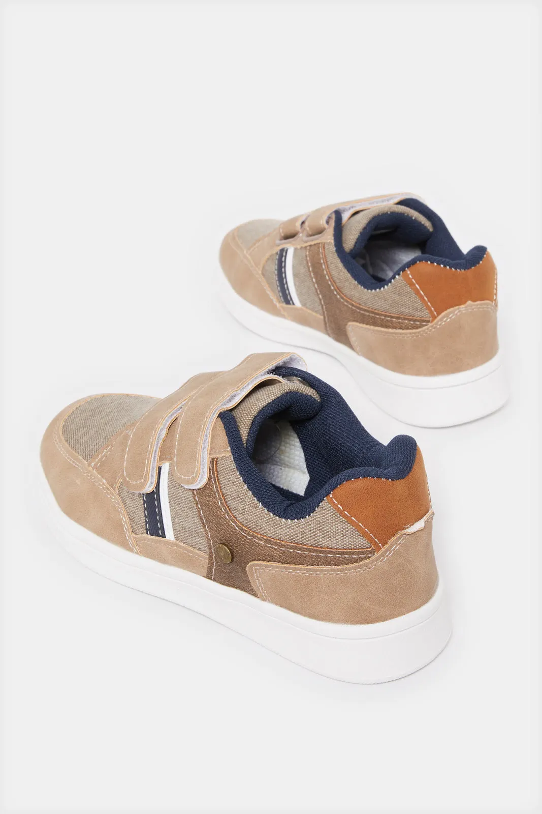 Boys Beige Material Block Sneakers