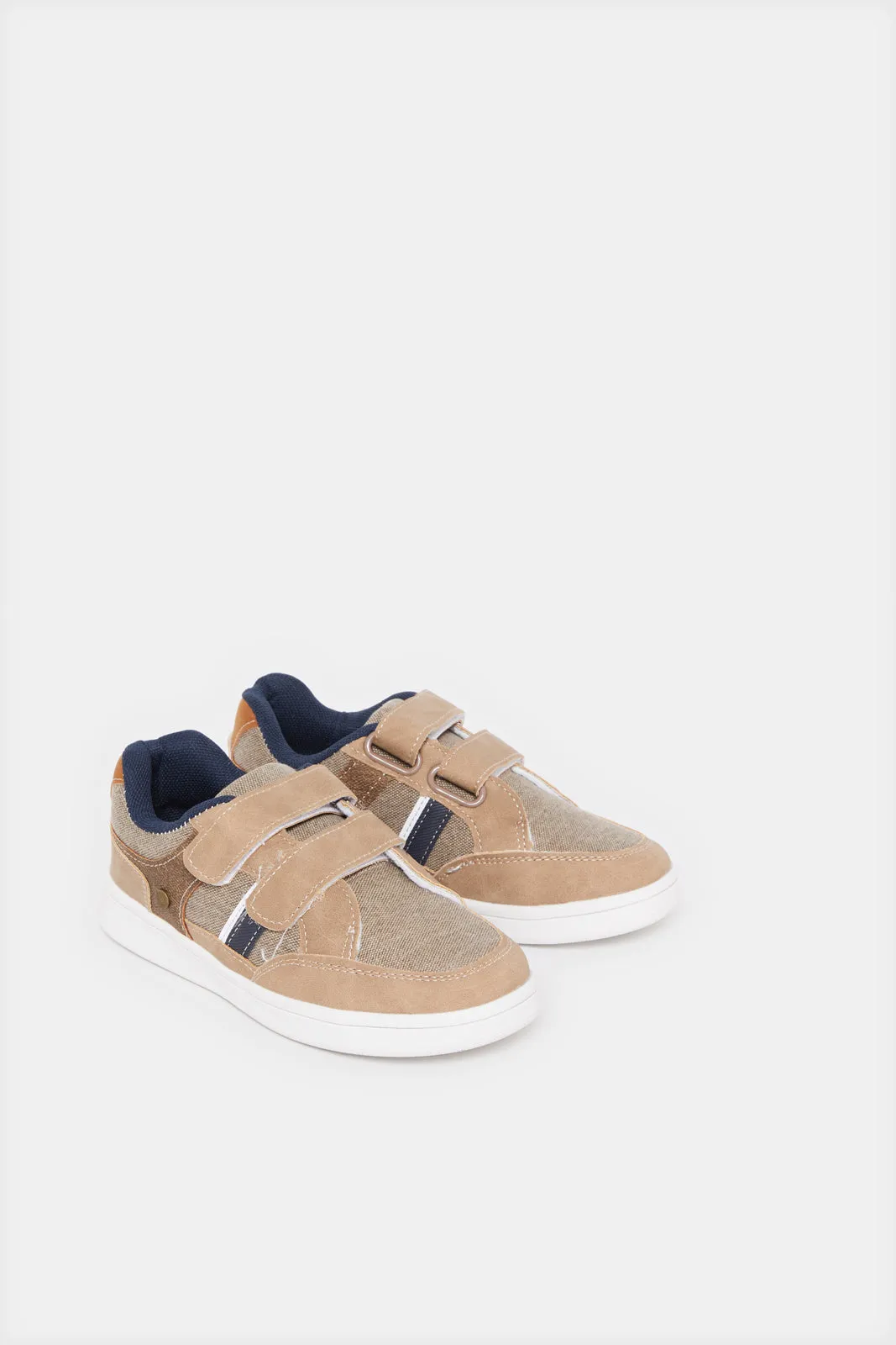 Boys Beige Material Block Sneakers