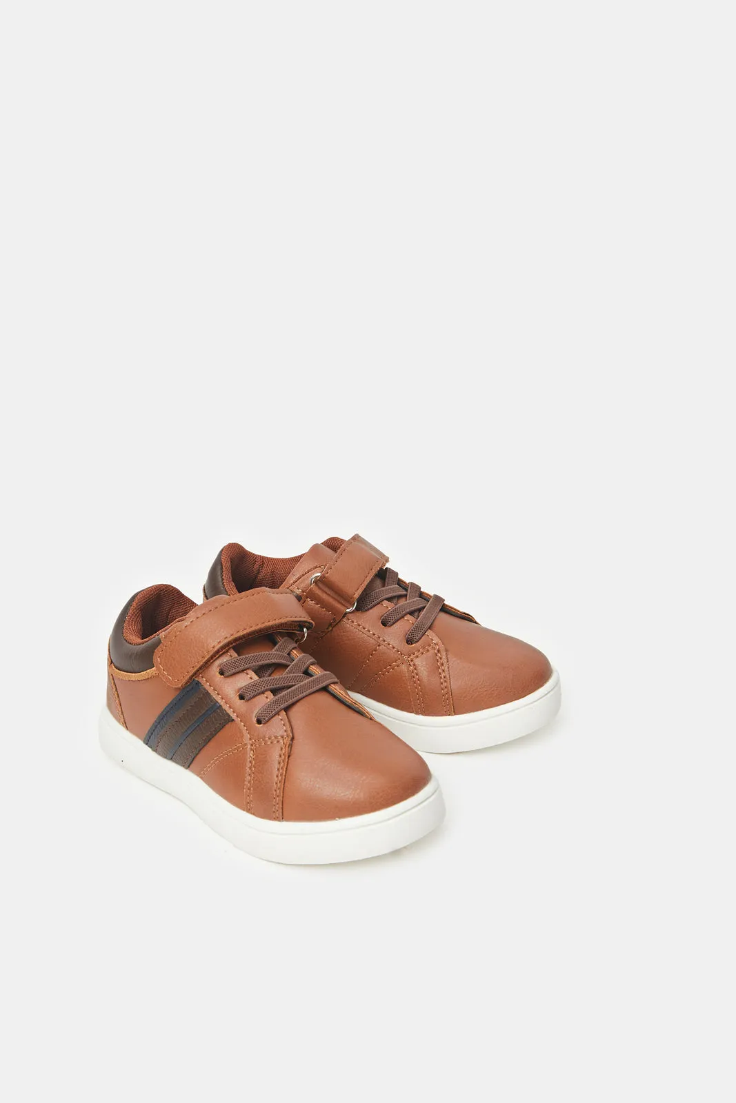 Boys Brown Material Block Sneakers