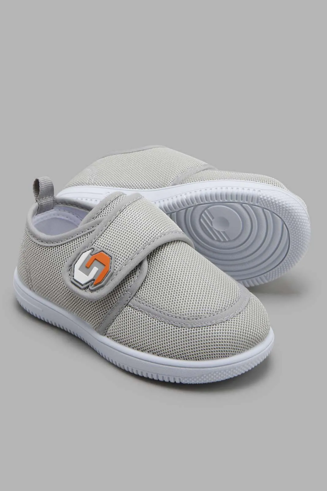 Boys Grey Patch Velcro Strap Pump