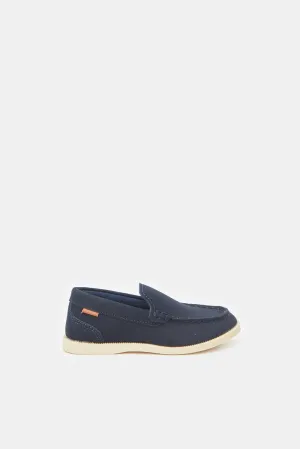 Boys Navy Material Block Loafers