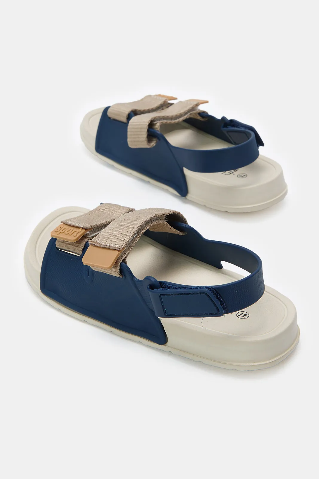 Boys Navy Traditional Sandals With Backstrap