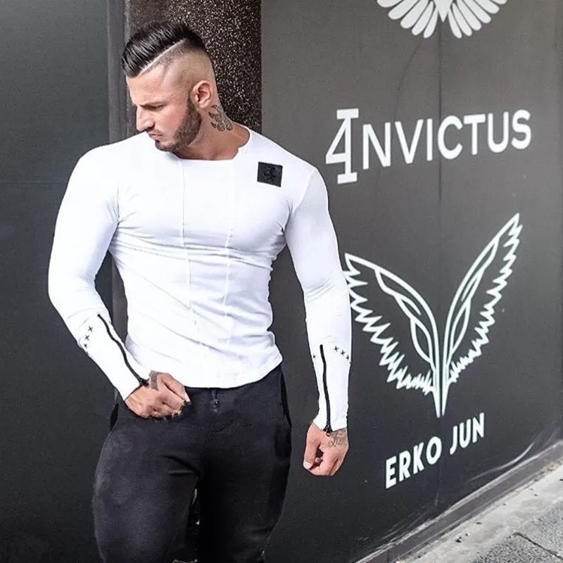 Brand Men fashion t shirt 2017 Spring summer Slim shirts male Tops Leisure Bodybuilding Long Sleeve personality tees clothing