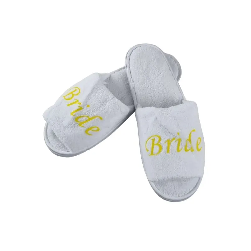 Bridal Slippers Wedding White Bright Yellow Gold - Bride To Be