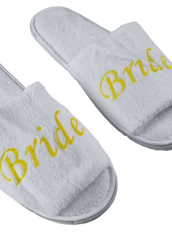 Bridal Slippers Wedding White Bright Yellow Gold - Bride To Be