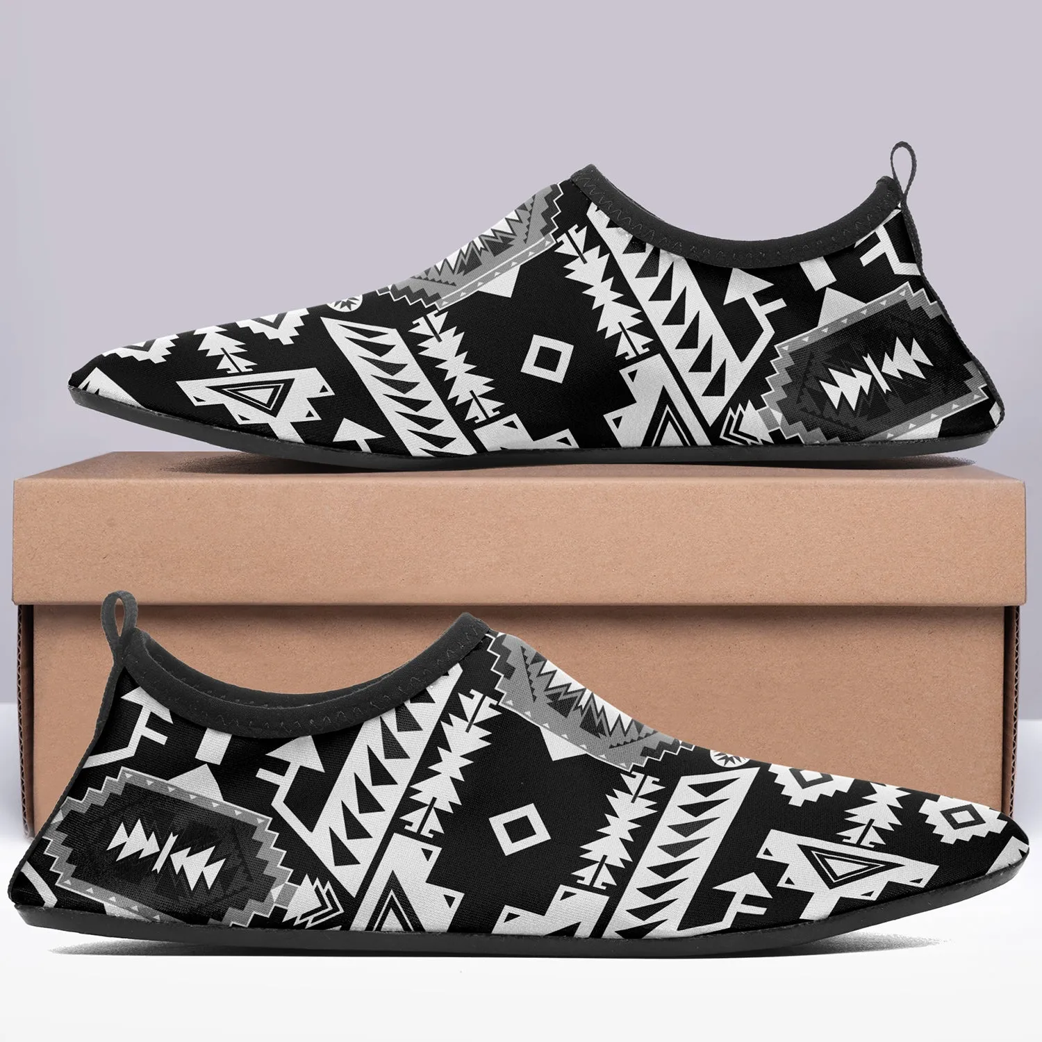 Chiefs Mountain Black and White Kid's Sockamoccs Slip On Shoes