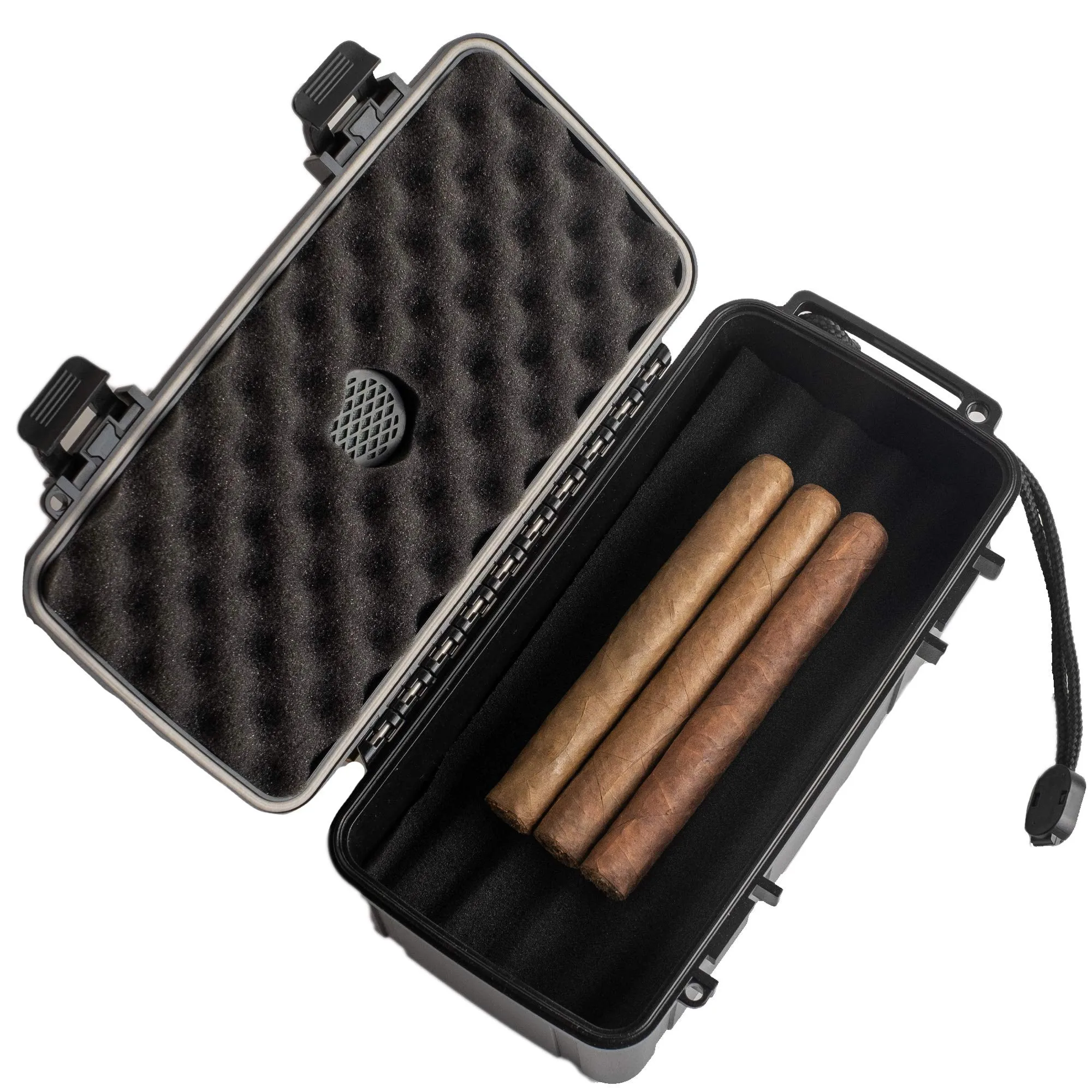 Cigar Travel Humidor Case 15 Count - Waterproof, Rugged, Crushproof - Black - Holds Up To