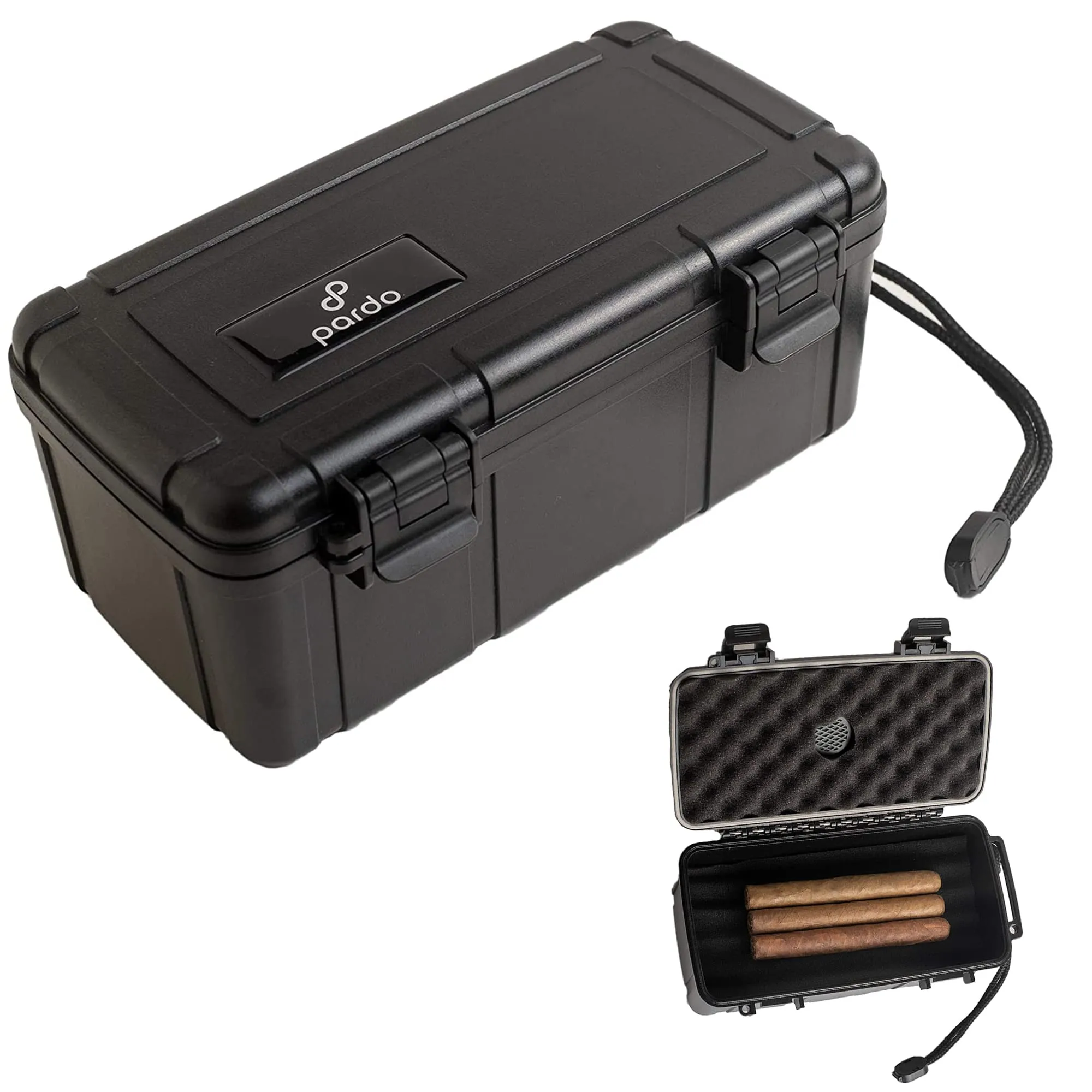 Cigar Travel Humidor Case 15 Count - Waterproof, Rugged, Crushproof - Black - Holds Up To