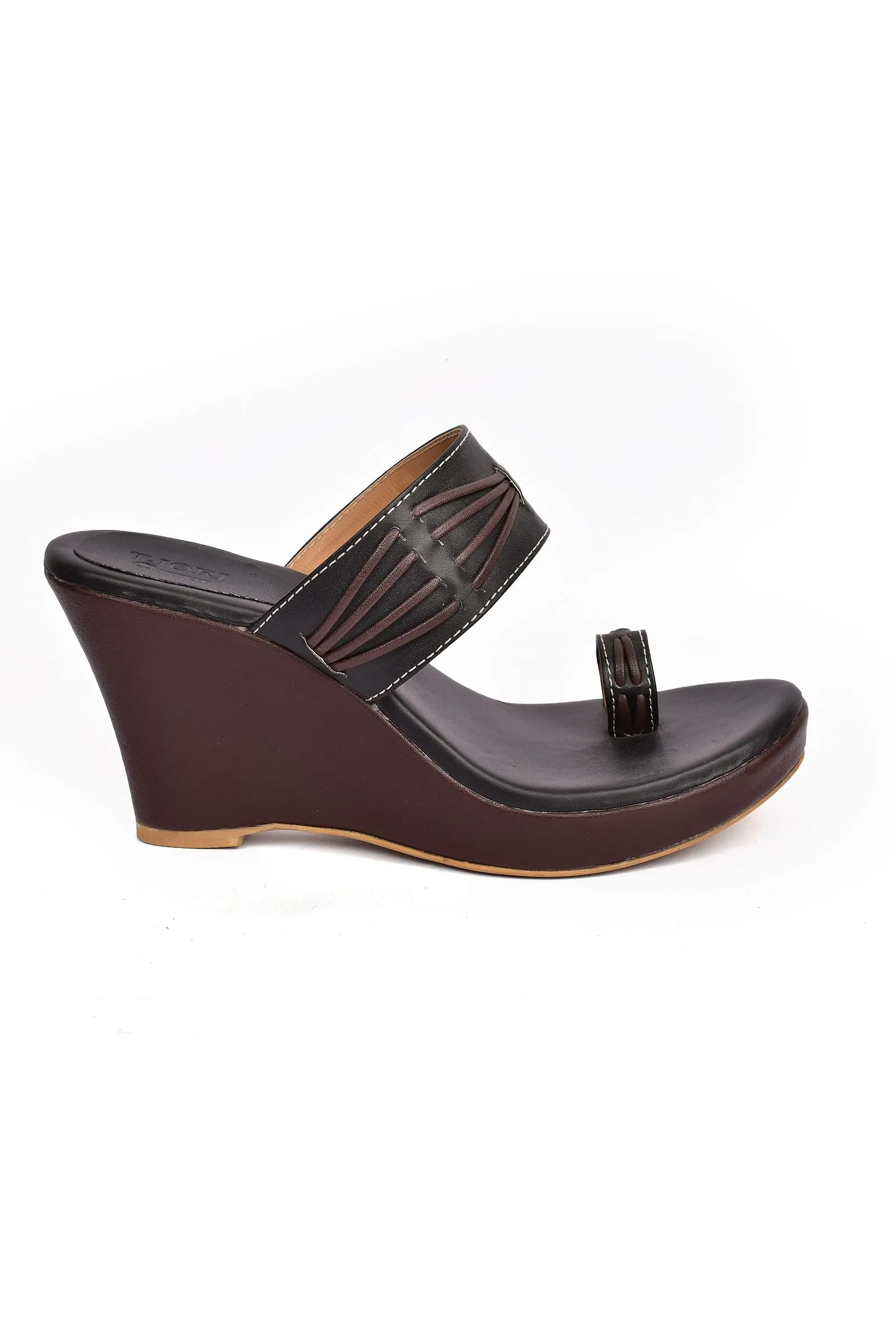 Coco Brown Vegan Leather Kolhapuri Wedges