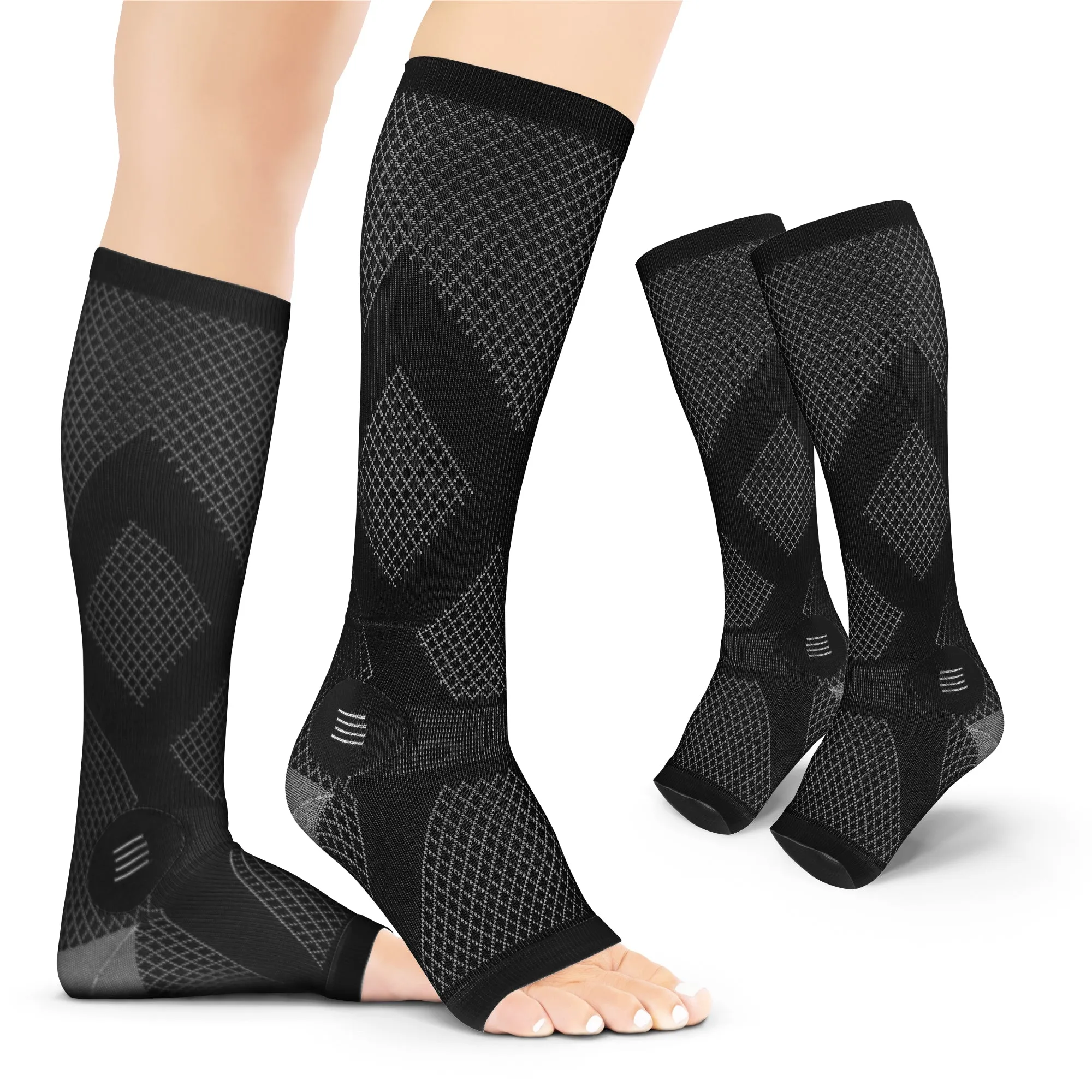 Compression Socks for Circulation - 20-30 mmHg Knee High Neuropathy Open Toe Stockings for Men or Women (Pair)