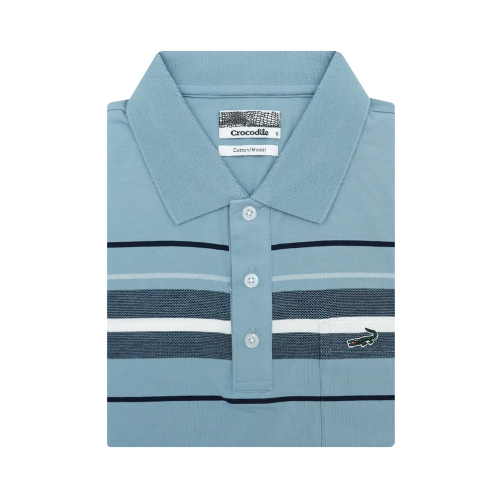 Crocodile Short-Sleeved Polo (Greyish Blue)