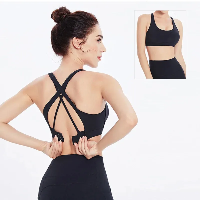 Cross Back Yoga Push Up Shockproof Fitness Gym Crop Top Sports Bra for Women