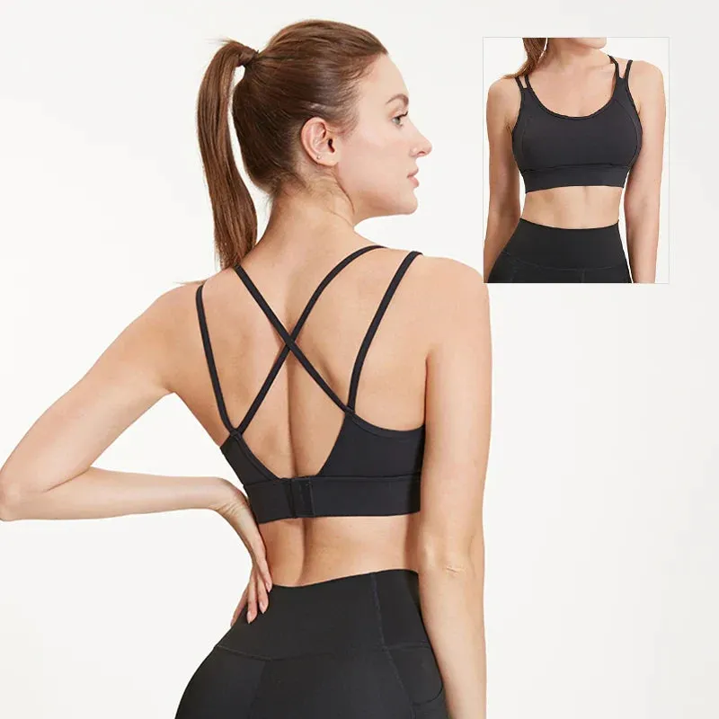 Cross Back Yoga Push Up Shockproof Fitness Gym Crop Top Sports Bra for Women