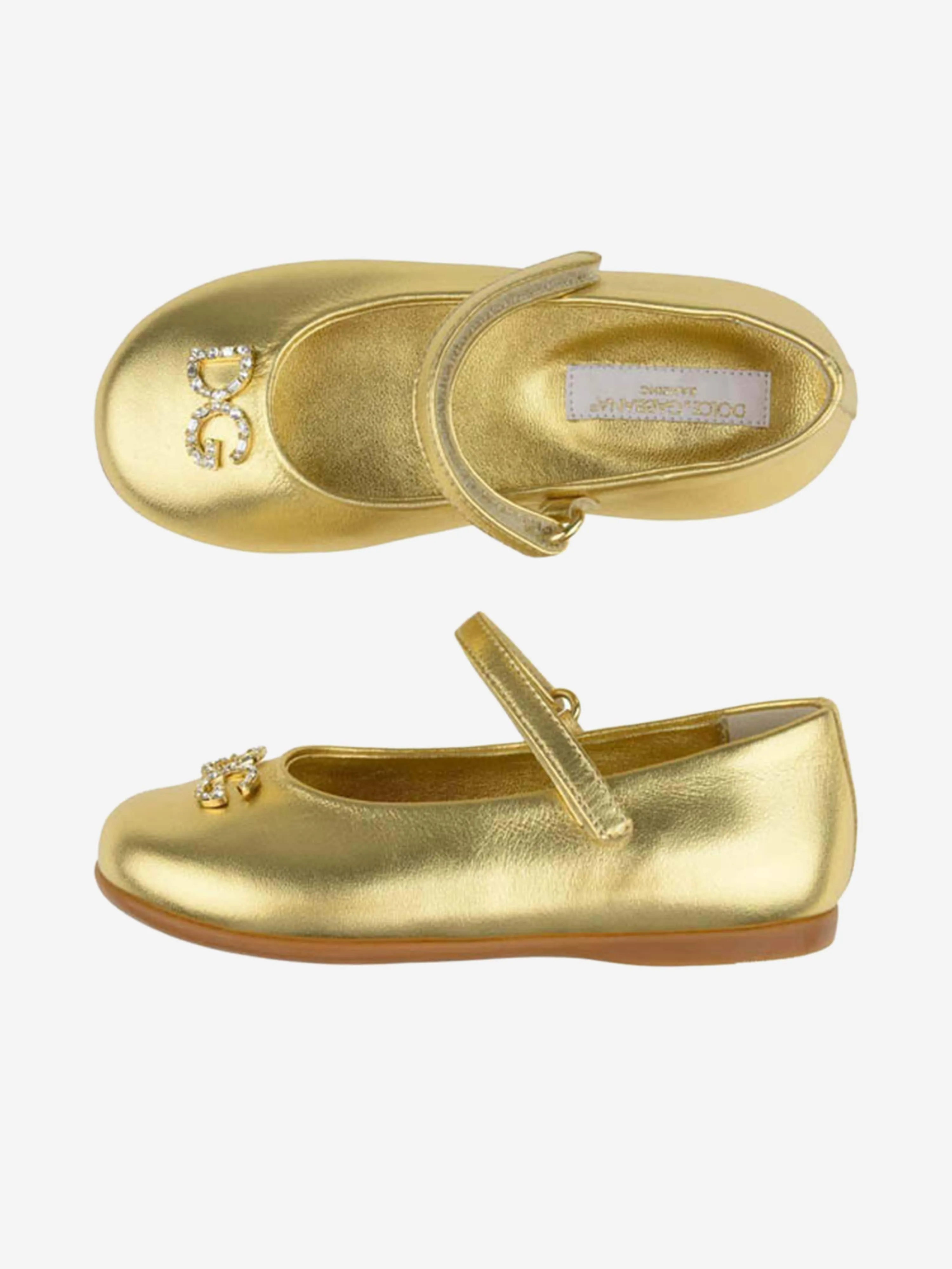 Dolce & Gabbana Girls Leather Logo Shoes in Gold