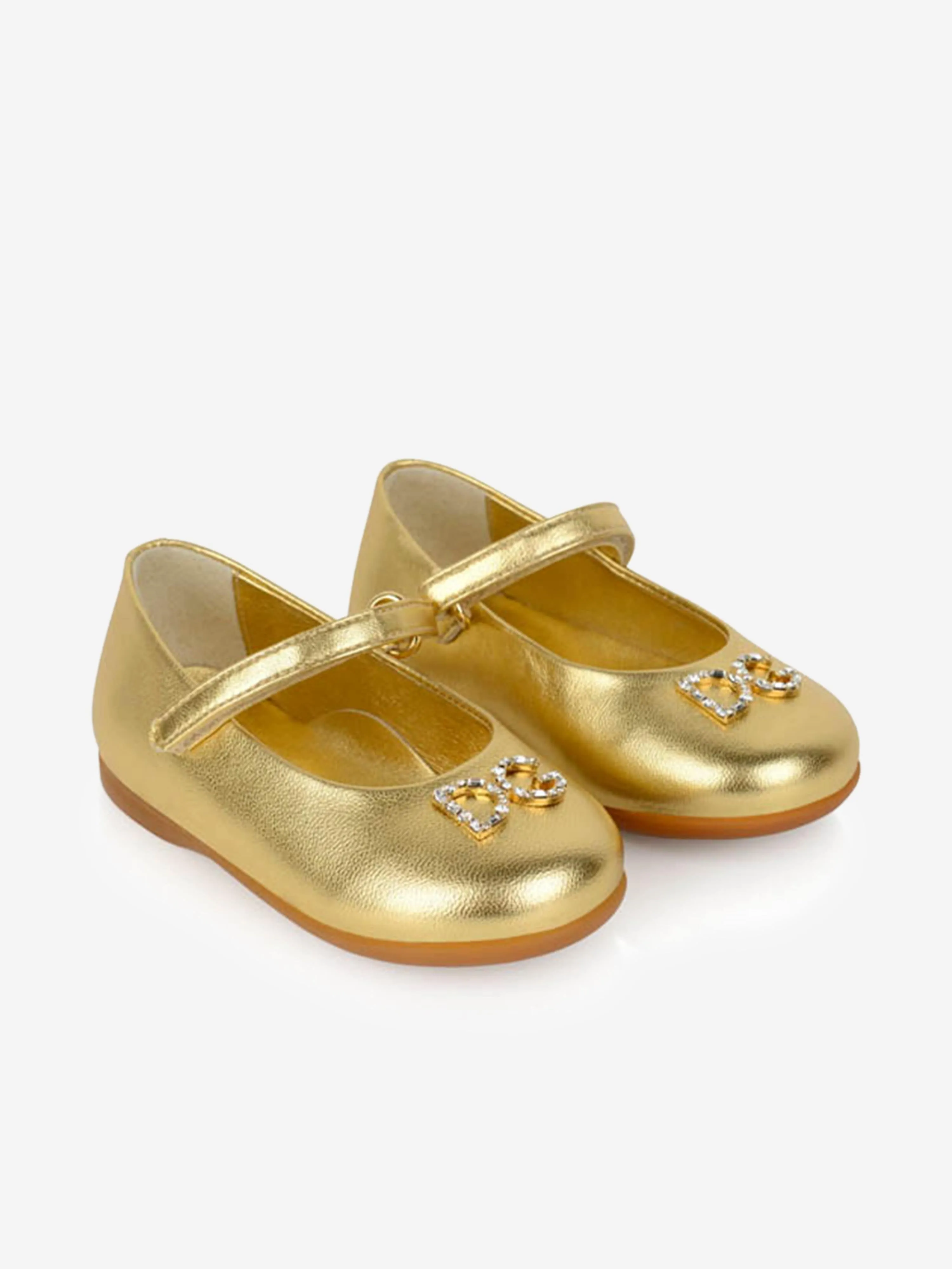 Dolce & Gabbana Girls Leather Logo Shoes in Gold